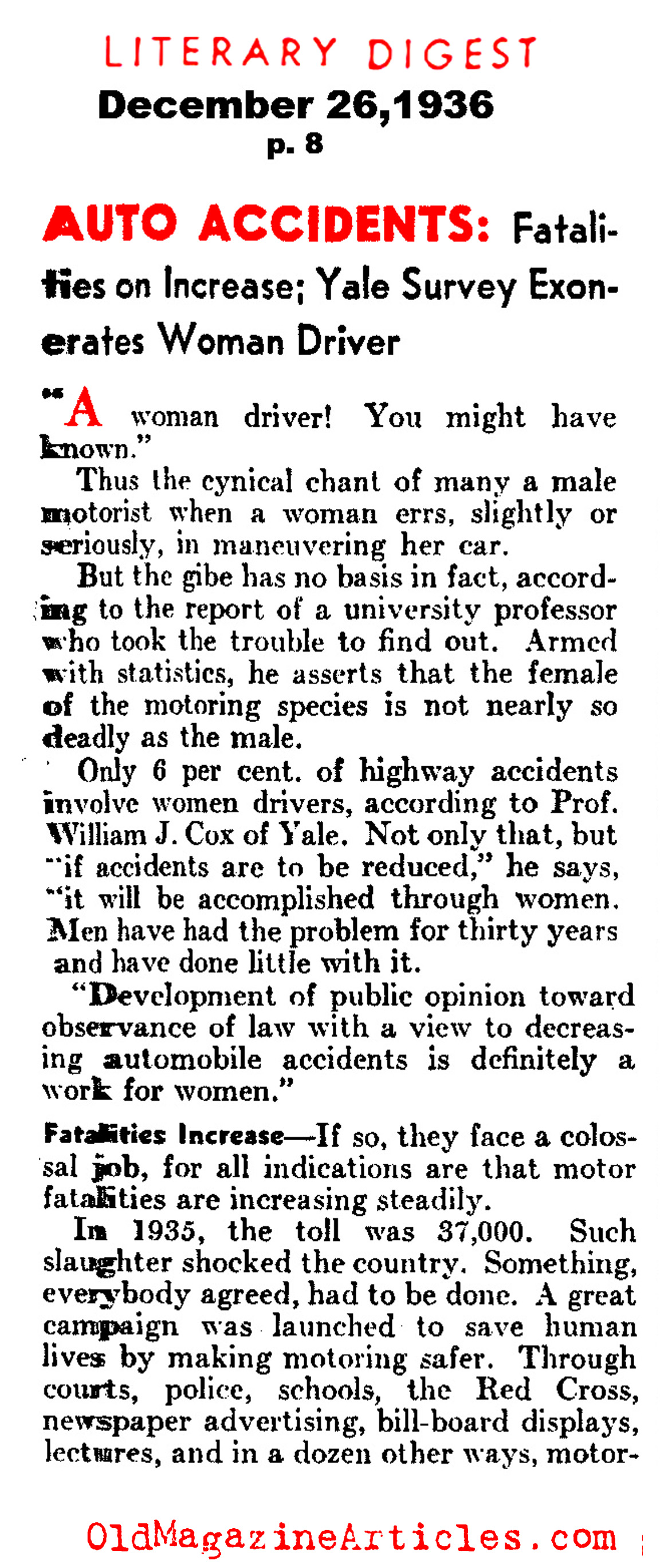 Women Drivers Vindicated (Literary Digest, 1936)